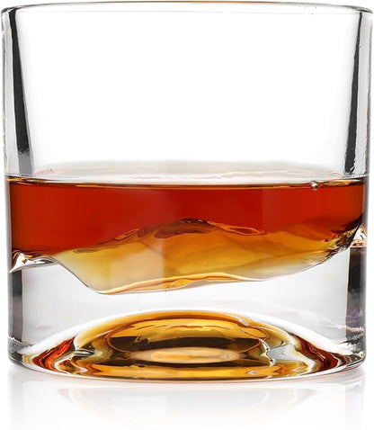 LIITON Rocky Mountains Heavy Crystal Whiskey Glasses Gift Set of 2, Thick Freezable Bourbon Glass 1lb Each, Premium Whiskey Gifts for Men, Frozen Crystal Chills Cocktails, 10 oz
