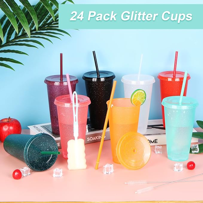 24 Pack Plastic Tumblers with Lids and Straw, Reusable Cups with Lids and - Image 4