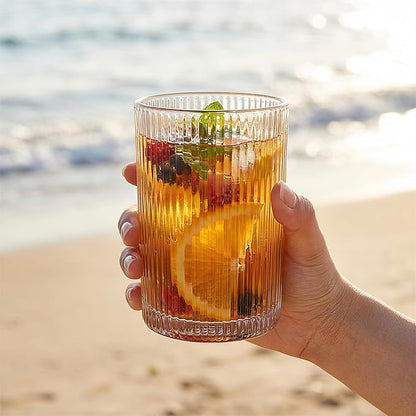 Set of 6 Large capacity Ribbed Glassware, 17oz Vintage Clear Glass Tumbler - Image 7