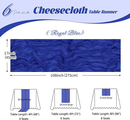 6 Pack Royal Blue Cheesecloth Table Runner, 17 x 108 inch, Semi Sheer Boho - Image 2