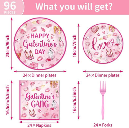 EUOYUFO 96Pcs Pink Galentine Party Decorations Tableware Set Happy Galentine's - Image 2