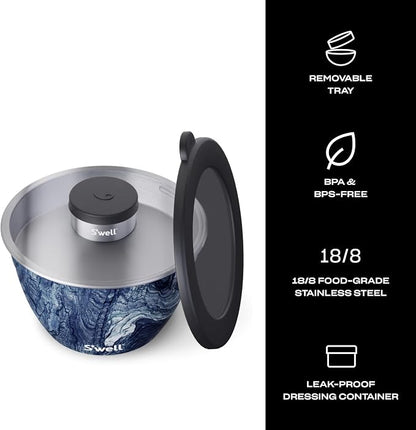 S’well Stainless Steel 64oz Salad Bowl Kit, Azurite Color, Includes 2oz - Image 3