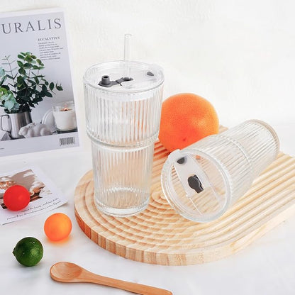 2PCS 20oz Glass Cups with Lids and Straws, Iced Coffee Cups with Lids, Stylish - Image 8