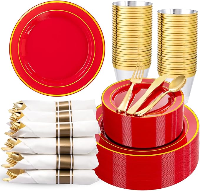 350Pieces Red Plastic Plates by WDF