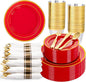 350Pieces Red Plastic Plates by WDF