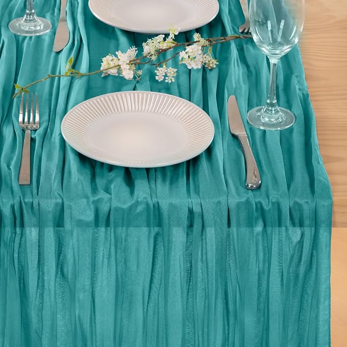 Teal Cheesecloth Table Runner 10ft Rustic Gauze Summer Decororations | - Image 2