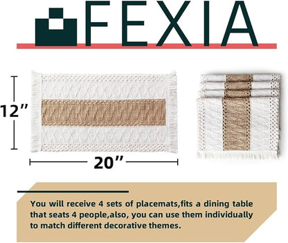 Boho Placemats Set of 4, Macrame Table Mats Farmhouse Dining Decor | 12x20" - Image 2