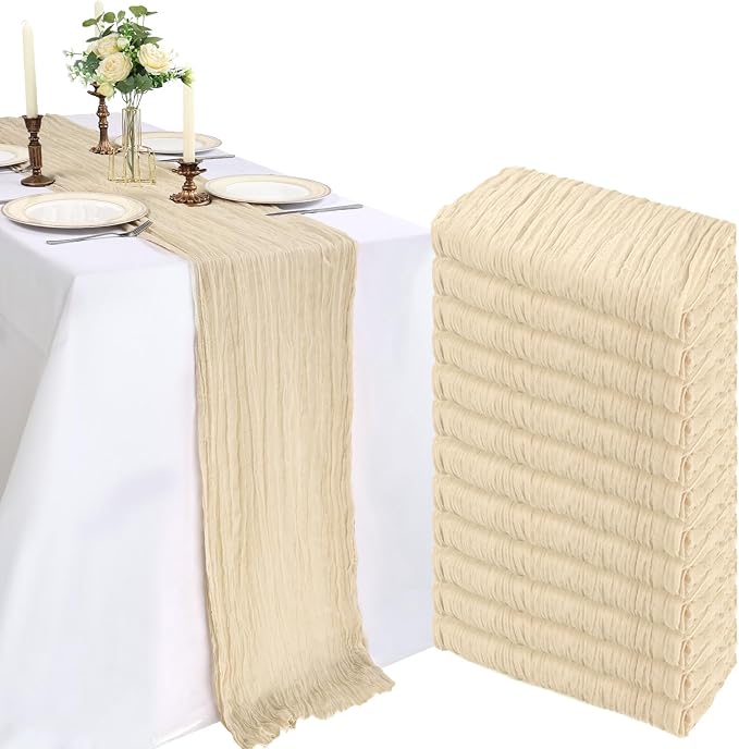 12 Pack 10Ft Beige Cheesecloth Table Runner 23 x 120 Inch | Gauze Rustic Boho by CKIKU