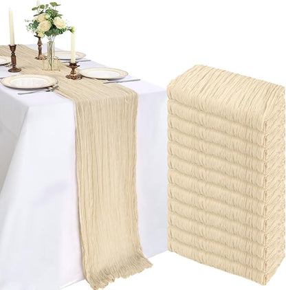 12 Pack 10Ft Beige Cheesecloth Table Runner 23 x 120 Inch | Gauze Rustic Boho by CKIKU