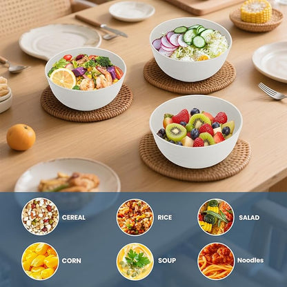 Wheat Straw Bowl 26oz, Cereal Bowls Sets of 6, Unbreakable Soup & Salad Bowl, Microwave & Dishwasher Safe Plastic Bowls for Kitchen, Dorm, Office, BBQ,Travel - White