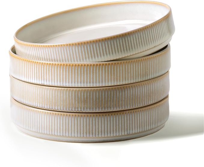 famiware Star 8.25" Pasta Bowls Set of 4, Bowl Plates, Cappuccino White | by Famiware