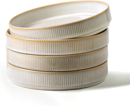 famiware Star 8.25" Pasta Bowls Set of 4, Bowl Plates, Cappuccino White | by Famiware