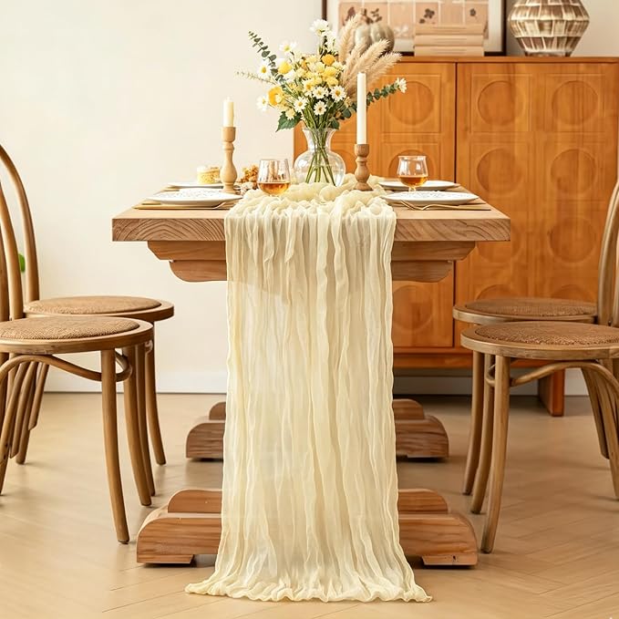 3Pcs Beige Table Runner, 10FT Rustic Cheesecloth Table Runner 35*120inch Boho - Image 4