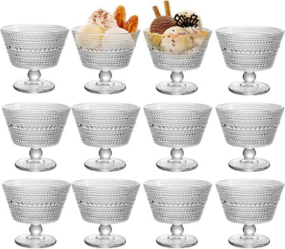 Glass Dessert Bowls & Breakfast Cups - Set of 12, 9oz Ice Cream Sundae Cups, For Oats, Ice Cream, Milk, Sorbet, Yogurt (12PCS)