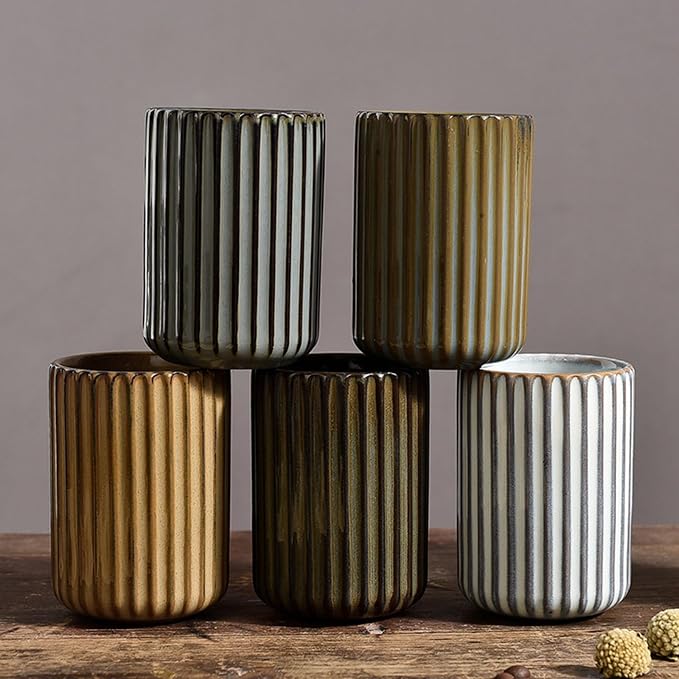 Vinitage Ceramic Mug, Japanese Tea Cup 10oz Striped Cup No Handle Drinking Cup - Image 4