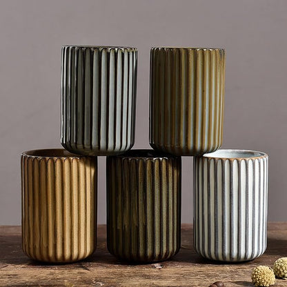 Vinitage Ceramic Mug, Japanese Tea Cup 10oz Striped Cup No Handle Drinking Cup - Image 4