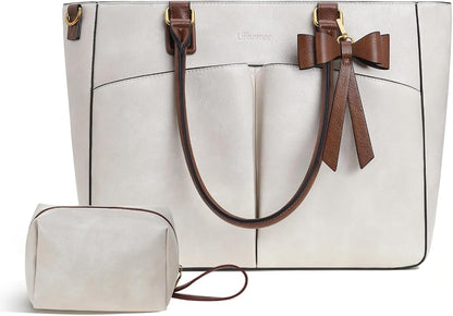 Laptop Tote Bag for Women, Leather Work Tote Bags by Lifeamar
