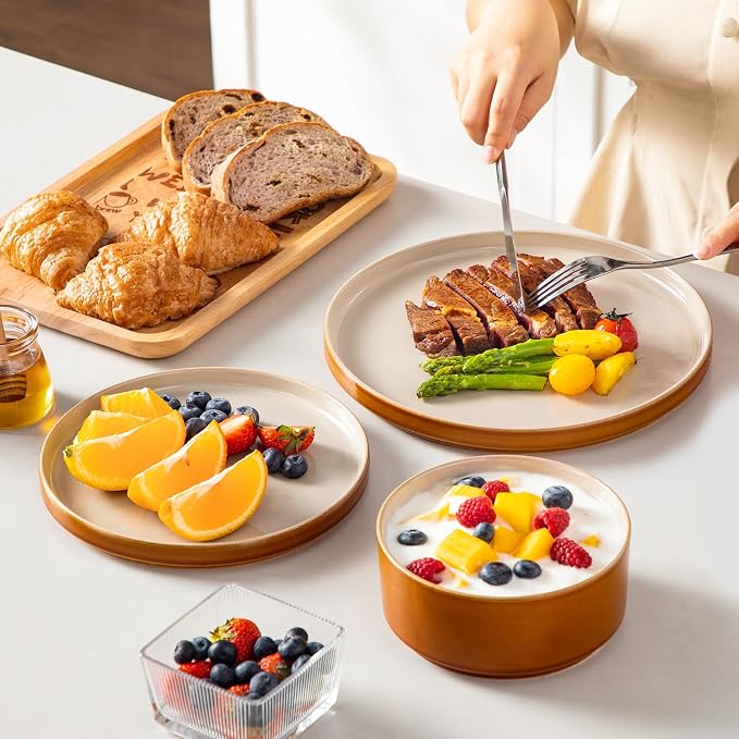 vancasso ONION Ceramic Plates and Bowls Sets, 24 Pieces Grey Dinnerware Sets - Image 5