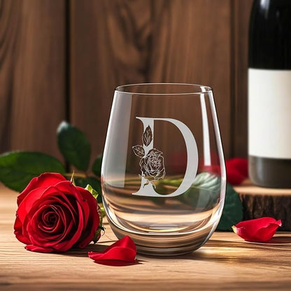 Valentines Day Gifts for Her, Gifts for Women Her Friend Mom Grandma Wife Sister Bridesmaid Nurse, Birthday Galentines Mothers Day Christmas, Personalized Initial Customized Wine Glasses 18OZ(D)