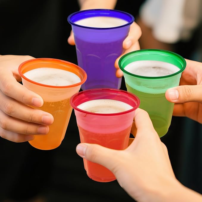 EcoDispose 100 Pack 16oz Colorful Reusable Plastic Cups | Stackable Spill Proof - Image 6