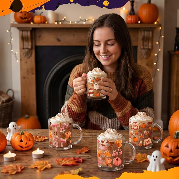 Tioncy 4 Pcs Halloween Coffee Mugs 12 oz Ghost Glass Cups - Image 2
