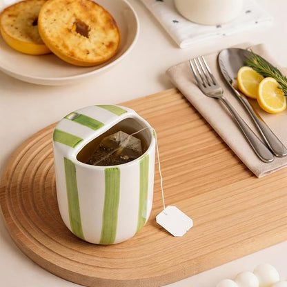 Ceramic Mug with Sip Hole 10 oz Novelty Green Striped Ceramic Coffee Mug Hand - Image 6