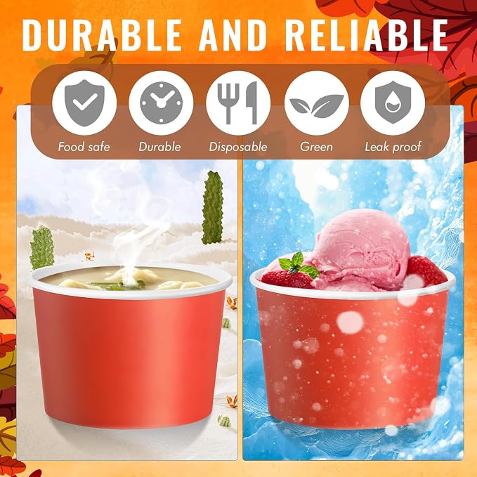 Jingmore Paper Ice Cream Cups 9oz Colored Disposable Dessert Bowls - Image 4