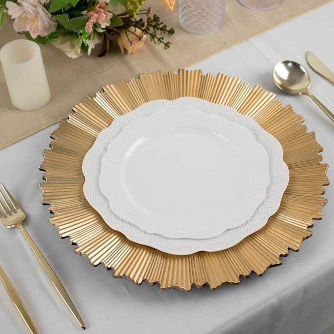Efavormart 6 Pack | 13" Metallic Gold Sunray Acrylic Plastic Serving Plates - Image 2