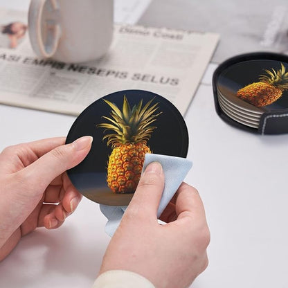 6Pcs PU Leather Coaster for Drinks, Pineapple Fruit Cup Coasters - Image 4