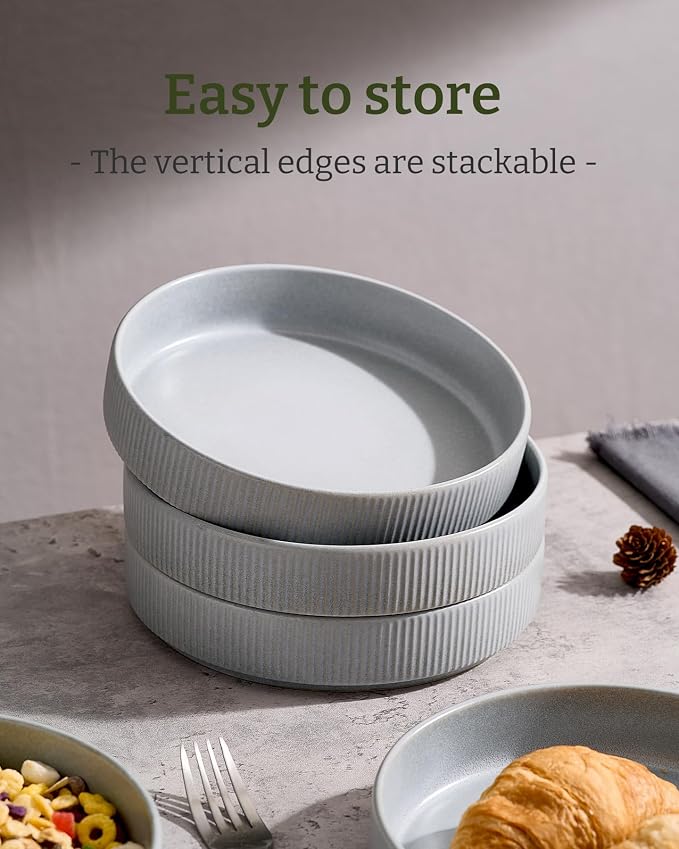 famiware Star 8.25" Pasta Bowls Set of 6, Bowl Plates, Light Gray | Microwave & - Image 6