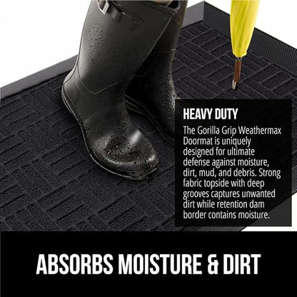 GORILLA GRIP 100% Waterproof All-Season WeatherMax Doormat 35x23, US Designed Natural Rubber, Stain and Fade Resistant, Low Profile Indoor Outdoor Door Mats, Easy Clean Patio Mat, Midnight Maze