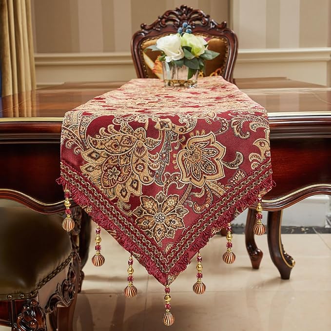 Luxury Vintage Table Runners 108 inches Long Embroidery Jacquard Fabric - Image 8