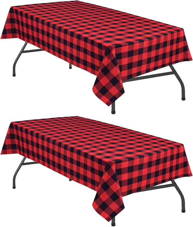Red and Black Plaid Tablecloth Waterproof, 2 Pack, 60 x 120 inch | Checkered by Hiasan