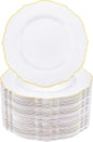 WDF 60pcs Gold Plastic Dinner Plates -10.25inch Baroque White and Gold Plates Fancy Plastic Plates for Upscale Bridal Shower & Wedding & Birthday