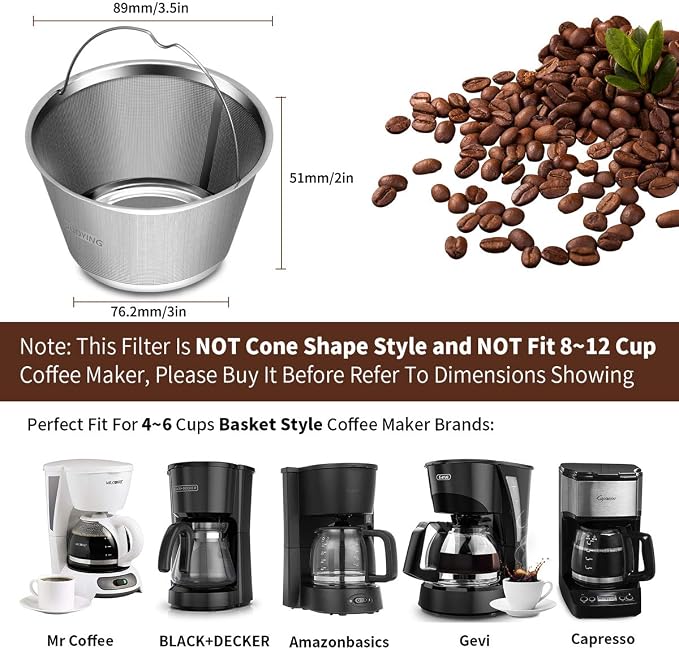 Reusable Stainless Steel Basket Coffee Filters, Fits Mr Coffee 4~5 Cup | 304 - Image 5
