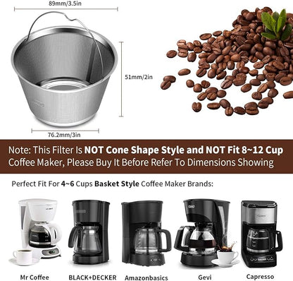 Reusable Stainless Steel Basket Coffee Filters, Fits Mr Coffee 4~5 Cup | 304 - Image 5