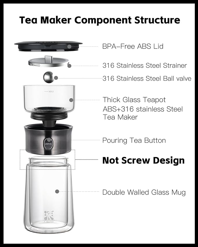 ZENS Modern Tea Infuser Teapot, One Touch Tea Maker - Image 7