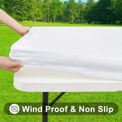 Smiry Rectangle Tablecloth, Elastic Fitted Flannel Backed Vinyl Tablecloths for 5ft Folding Tables, Waterproof Wipeable Table Covers for Indoor, Outdoor, Picnic and Camping (White, 30"x60")