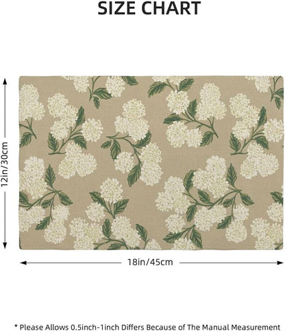 Beige Placemats Set of 4 Khaki Green Hydrangea Flower Decor Place Mats 12x18 Inch Vintage Floral Spring Summer Seasonal Decorative Linen Table Mats for Kitchen Dining Party Table Decoration