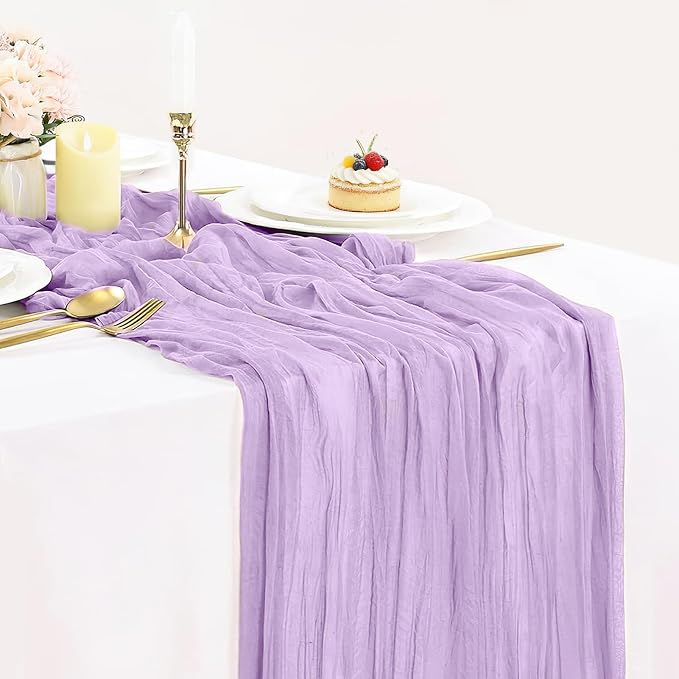 Lilac Purple Cheese Cloth Table Runner 35x120 Inch Boho Romantic 10ft Lavender by BlueTopCoLtd