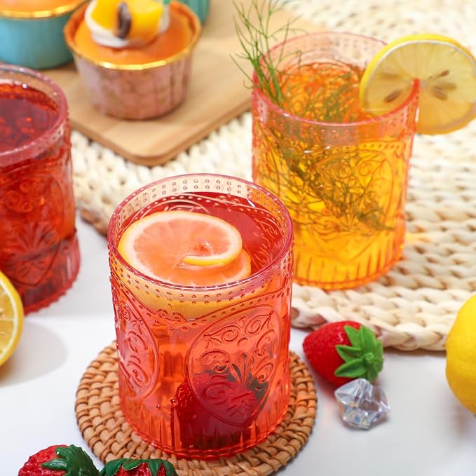 Qinyoung 48 Plastic Vintage Drinking Glasses 8.5oz Stemless Retro Embossed Wine - Image 4