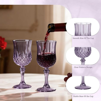 7OZ Plastic Wine Glasses, Reusable Vintage Goblets Unbreakable Drinking Glasses - Image 6