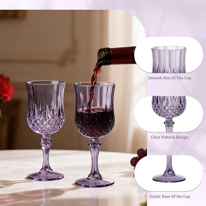 7OZ Plastic Wine Glasses, Reusable Vintage Goblets Unbreakable Drinking Glasses - Image 6