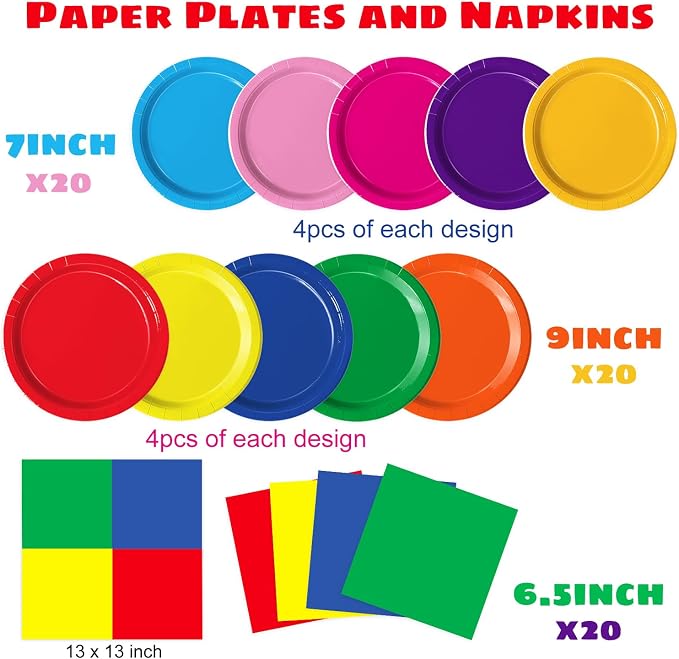 Oigco 60 PCS Colorful Paper Plates, Pastel Plates and Napkins, Rainbow - Image 2
