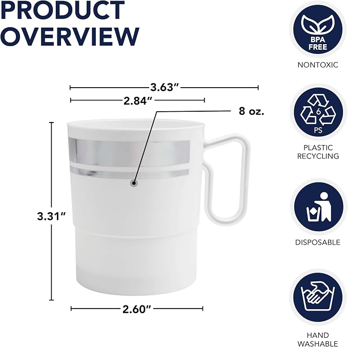 Party Essentials 8-Ounce Hard Plastic Coffee Cup/Tea Mug - Image 3
