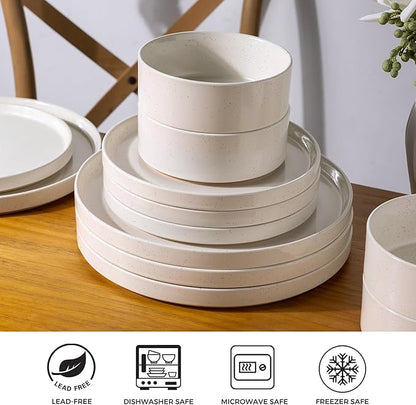 AmorArc Ceramic Dinnerware Set for 4 | Speckled Stoneware Plates and Bowls with unglazed terracotta | Scratch Resistant, Dishwasher & Microwave Safe Modern Dishes Sets- 12-Pcs