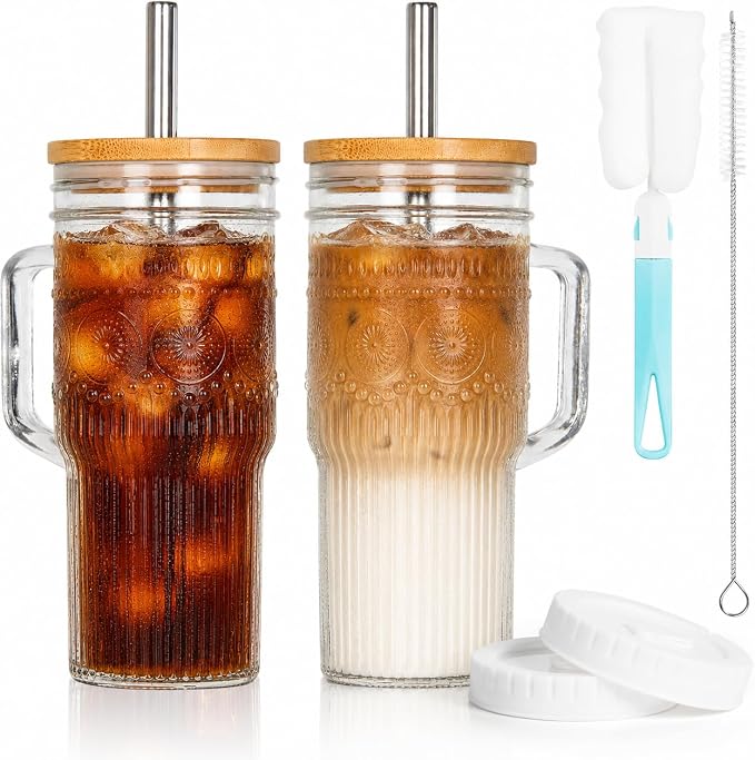 JunVpic Glass Tumbler, 24 oz Ice Coffee Cups by Junvpic