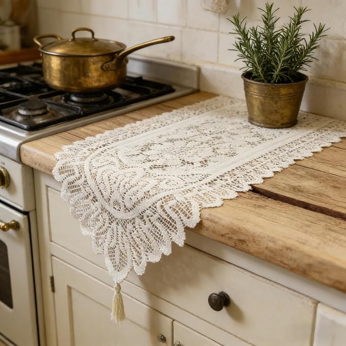 Tinsow 2 Pack Cotton Crochet Lace Rectangular Table Runner Dresser Scarf Doilies - Image 6