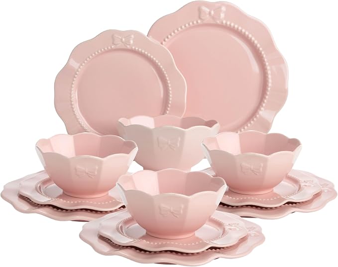 Paris Hilton 12-Piece Dinnerware Set, Embossed Bow Design, Iconic Ceramic by TheWorldofParisHilton