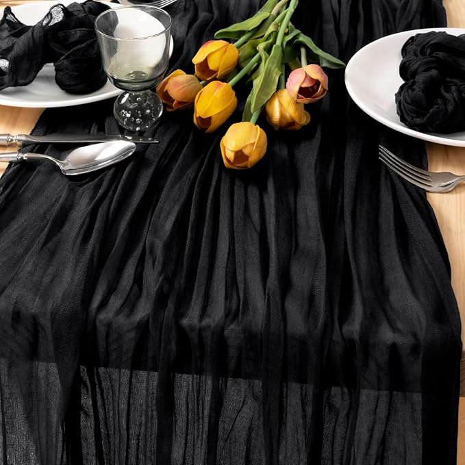 2 Pack Black Cheesecloth Table Runner 10ft Gothic Gauze Centerpiece | - Image 2